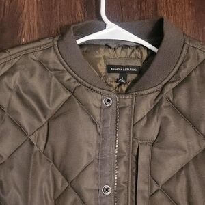 Banana Republic Quilted Bomber Jacket in Olive